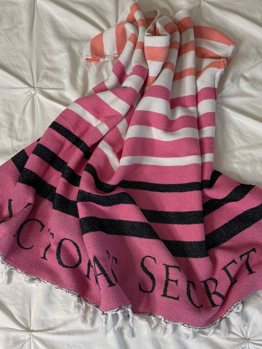 Victoria's Secret Pink, White & Black Striped Throw Blanket